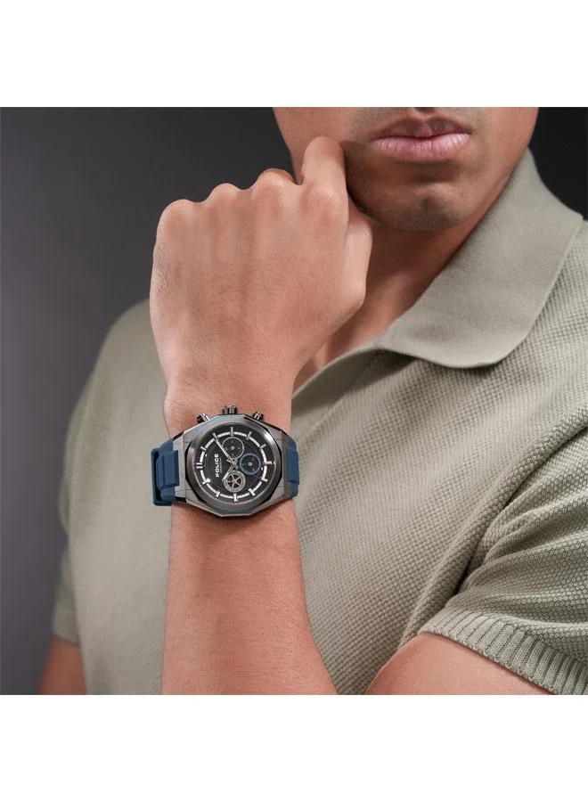 POLICE Black Men's Steward Black Dial Silicone Strap Chronograph Watch for Men, 46mm for Men | Best Price UAE